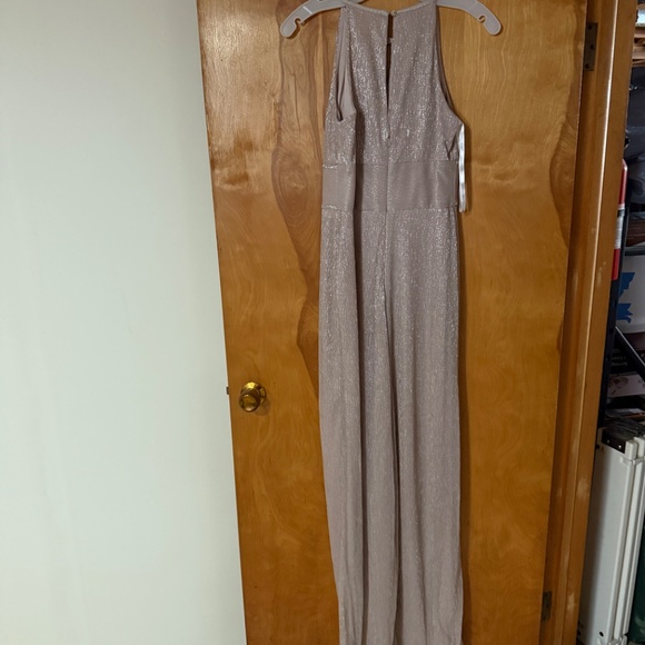 Champagne Shimmer Evening Gown – Sleeveless with Keyhole Back - Picture 2 of 3